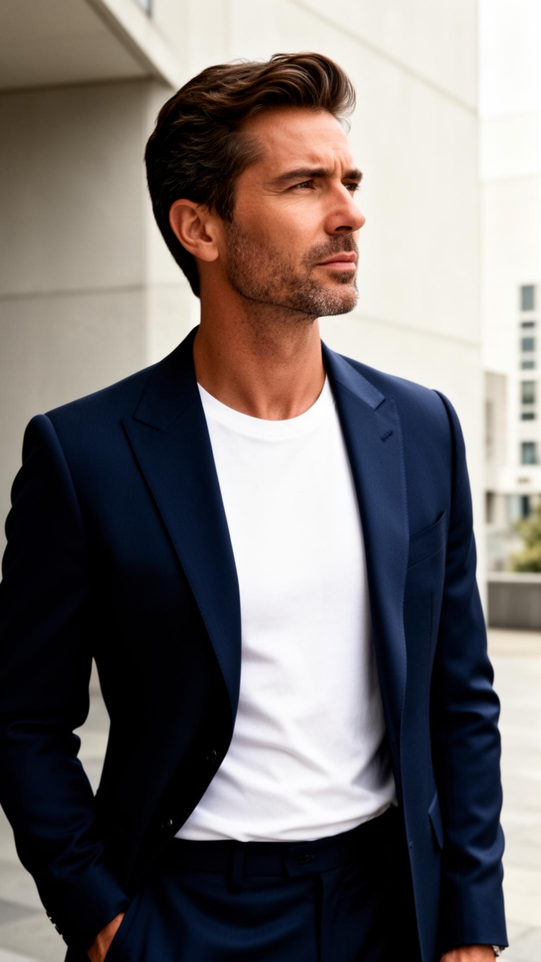 Well-dressed professional man in tailored navy blazer